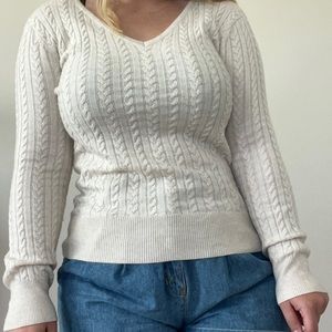 41 Hawthorn Kellie Cable Knit Pullover Cream V-neck Sweater